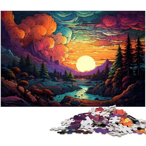 Puzzle für Erwachsene 1000 Teile farbenfrohe Fantasie Sonnenuntergangslandschaft Puzzle für Erwachsene Holzspiele für die ganze Familie Weihnachts und Geburtstagsgeschenke 1000 Teile (75 x 50 cm) von zouxangzz