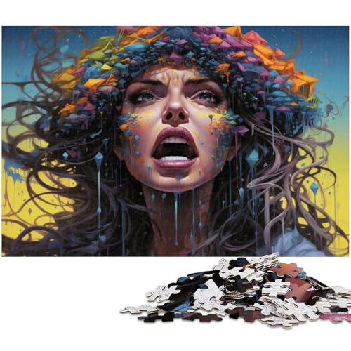 Puzzle für Erwachsene 1000 Teile farbenfrohe Frauenkunst Holzpuzzle – Lernspielzeug Familienspiele 1000 Teile (75 x 50 cm) von zouxangzz