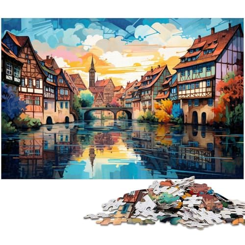 Puzzle für Erwachsene 1000 Teile farbenfrohe Illustration Straßburg Puzzles für Holzpuzzles pädagogisches Spielzeug zum Stressabbau 1000 Teile (75 x 50 cm) von zouxangzz
