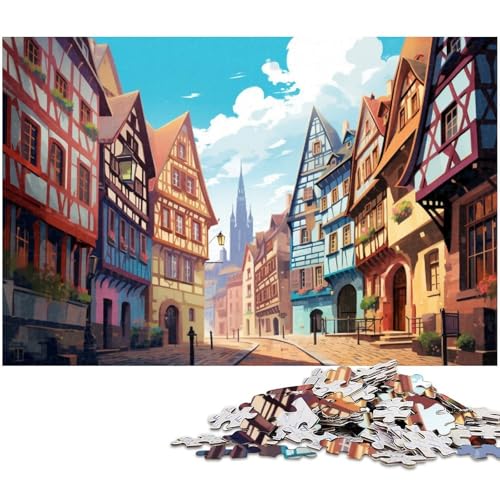 Puzzle für Erwachsene 1000 Teile farbenfrohe Illustration Straßburg präzise geschnittenes Puzzle ganze Familie 1000 Teile (75 x 50 cm) von zouxangzz