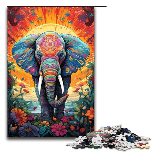 Puzzle für Erwachsene 1000 Teile farbenfrohe Psychedelia der Elefanten Geburtstagsgeschenk Geschenke für Teenager ab 12 Jahren 75 x 50 cm von zouxangzz