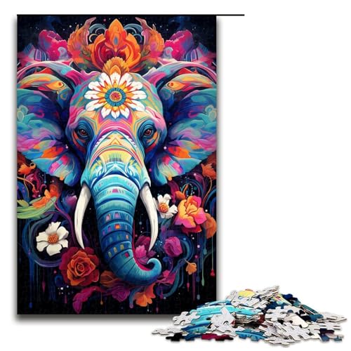 Puzzle für Erwachsene 1000 Teile farbenfrohe Psychedelia der Elefanten Puzzle Lernspiele für Zuhause DIY Spielzeug tolles Geschenk für Spiele 75 x 50 cm von zouxangzz