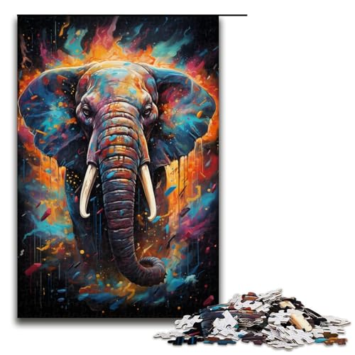 Puzzle für Erwachsene 1000 Teile farbenfrohe Psychedelia der Elefanten Puzzlespiel lustiges Spielzeug 75 x 50 cm von zouxangzz