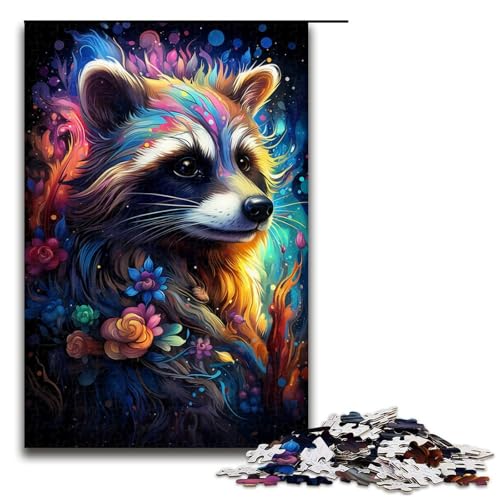 Puzzle für Erwachsene 1000 Teile farbenfrohe Psychedelia des Sternenhimmels Waschbär Puzzle Spiele Spielzeug Geschenk geeignet als Schreibtischdekoration 75 x 50 cm von zouxangzz