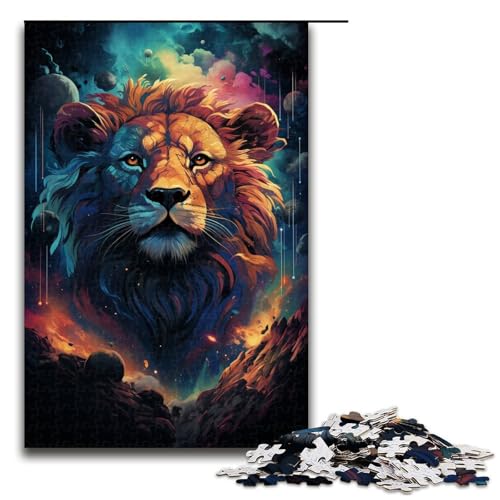 Puzzle für Erwachsene 1000 Teile farbenfrohe Psychedelia des Weltraumlöwenmusters zum Zusammenbauen hilft dem Gehirn süchtig machendes Spielzeug zur Förderung der Geduld 75 x 50 cm von zouxangzz
