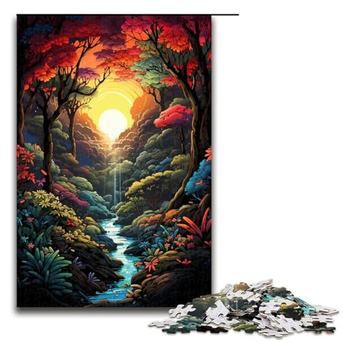 Puzzle für Erwachsene 1000 Teile farbenfrohe Psychedelia des dichten Dschungels Holzpuzzle 75 x 50 cm von zouxangzz
