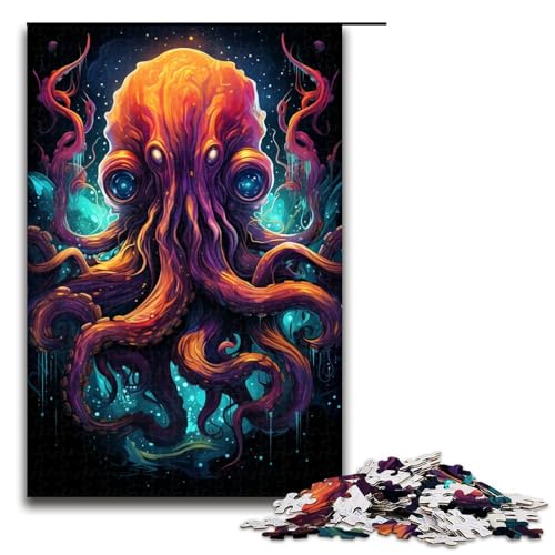 Puzzle für Erwachsene 1000 Teile farbenfrohe Psychedelia des galaktischen Oktopus Puzzlespiel lustiges Spielzeug 75 x 50 cm von zouxangzz