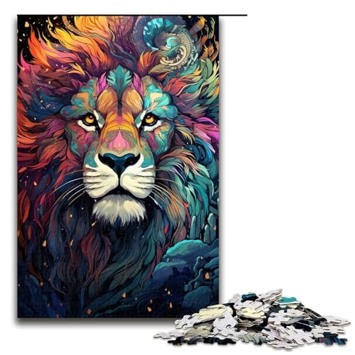 Puzzle für Erwachsene 1000 Teile farbenfrohe Psychedelia des süßen Löwen Puzzlespiele Spielzeug Geschenk geeignet als Schreibtischdekoration 75 x 50 cm von zouxangzz