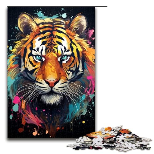Puzzle für Erwachsene 1000 Teile farbenfrohe Psychedelia des wütenden Tigers Puzzlespiel lustiges Spielzeug 75 x 50 cm von zouxangzz