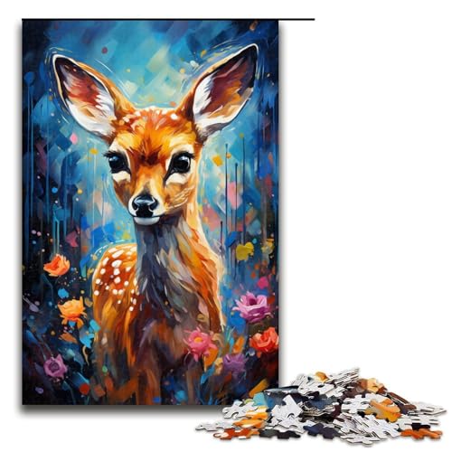 Puzzle für Erwachsene 1000 Teile farbenfrohe Psychedelia eines süßen kleinen Hirschen unmögliches Puzzle Familienspiel zum Stressabbau schwierige Herausforderung 75 x 50 cm von zouxangzz
