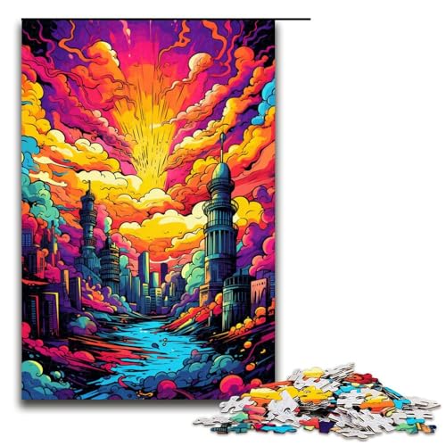 Puzzle für Erwachsene 1000 Teile farbenfrohe Psychedelia in Göteborg Puzzle Lernspiele für Zuhause DIY Spielzeug tolles Geschenk für Spiele 75 x 50 cm von zouxangzz