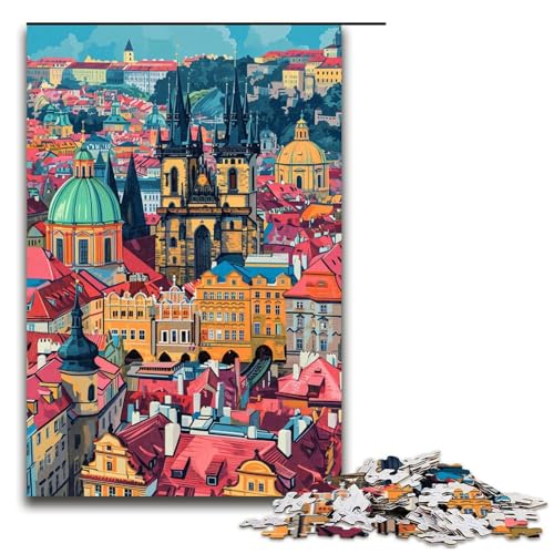 Puzzle für Erwachsene 1000 Teile farbenfrohe Psychedelia in Prag Puzzle Lernspiele für Zuhause DIY Spielzeug tolles Geschenk für Spiele 75 x 50 cm von zouxangzz