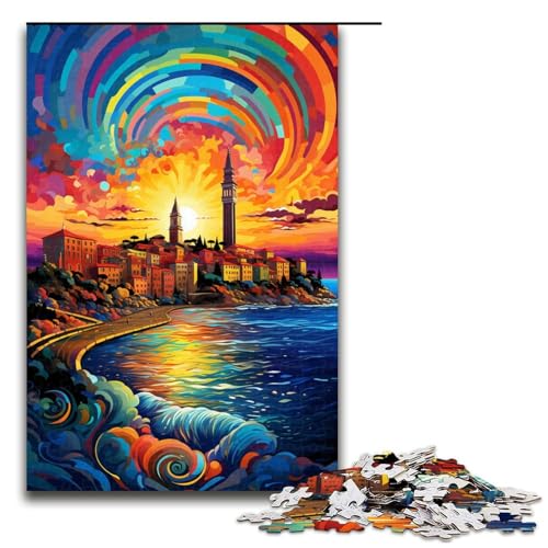 Puzzle für Erwachsene 1000 Teile farbenfrohe Psychedelia in Rovinj Puzzlespiel Spielzeug lustig 75 x 50 cm von zouxangzz