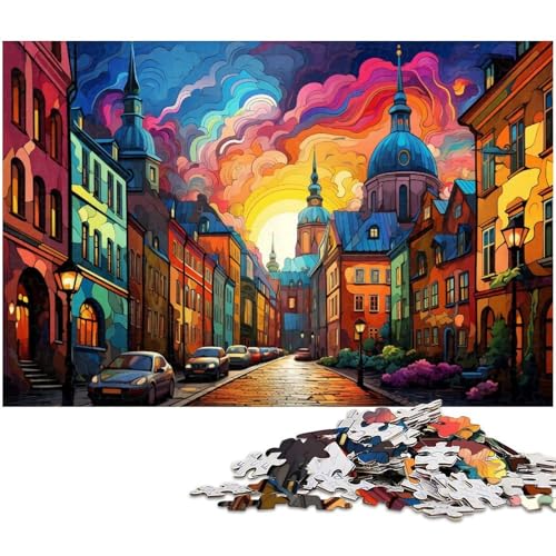 Puzzle für Erwachsene 1000 Teile farbenfrohe Psychedelia in der Stockholmer Altstadt Puzzle für Erwachsene Holzspiele für die ganze Familie Weihnachts und Geburtstagsgeschenke 1000 Teile(75x50cm) von zouxangzz