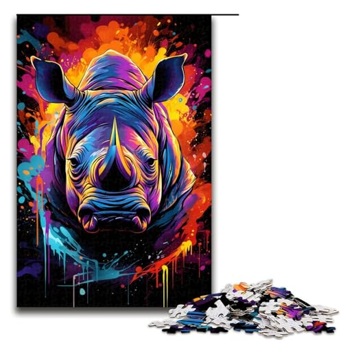Puzzle für Erwachsene 1000 Teile farbenfrohe Psychedelia mit Neon Nashorn Geburtstagsgeschenk Geschenke für Teenager ab 14 Jahren 75 x 50 cm von zouxangzz
