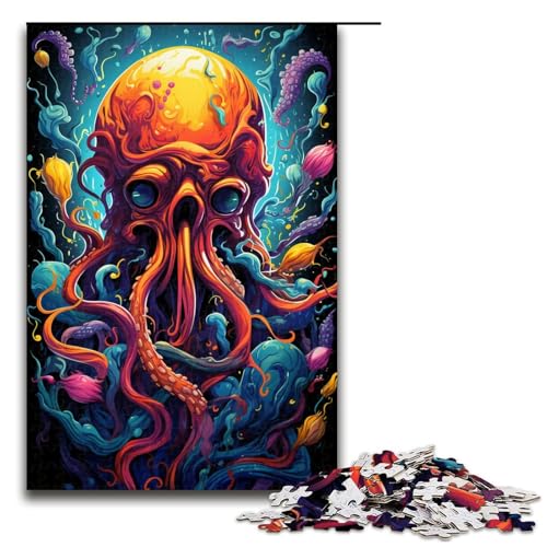 Puzzle für Erwachsene 1000 Teile farbenfrohe Psychedelia of Space Octopus Puzzlespiel lustiges Spielzeug 75 x 50 cm von zouxangzz