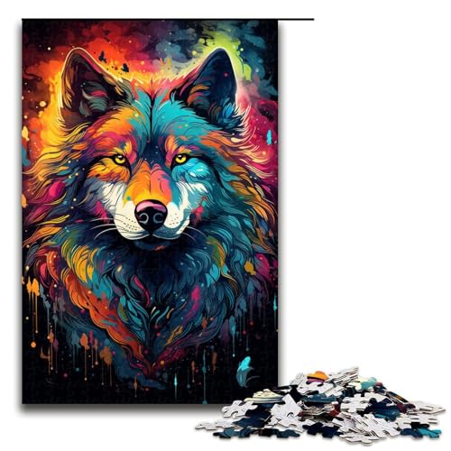 Puzzle für Erwachsene 1000 Teile farbenfrohe Psychedelia of Spirit Wolf Puzzle Lernspiele für Zuhause DIY Spielzeug tolles Geschenk für Spiele 75 x 50 cm von zouxangzz