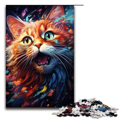 Puzzle für Erwachsene 1000 Teile farbenfrohe Psychedelia süßer Katzen Puzzlespiele Spielzeug Geschenk geeignet als Schreibtischdekoration 75 x 50 cm von zouxangzz