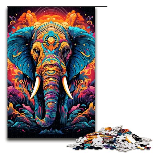 Puzzle für Erwachsene 1000 Teile farbenfrohe Psychedelie afrikanischer Elefanten Puzzle Lernspiele für Zuhause DIY Spielzeug tolles Geschenk für Spiele 75 x 50 cm von zouxangzz