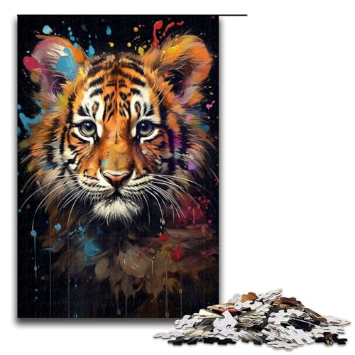Puzzle für Erwachsene 1000 Teile farbenfrohe Psychedelie mit niedlichem kleinen Tigermuster hilft beim Zusammenbauen trainiert das Gehirn Macht süchtig und fördert die Geduld 75 x 50 cm von zouxangzz