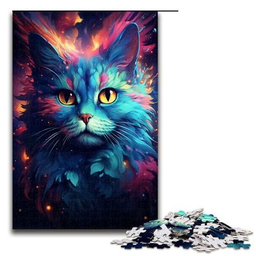Puzzle für Erwachsene 1000 Teile farbenfrohe Psychedelie süßer Galaxiekätzchen Holzpuzzle 75 x 50 cm von zouxangzz