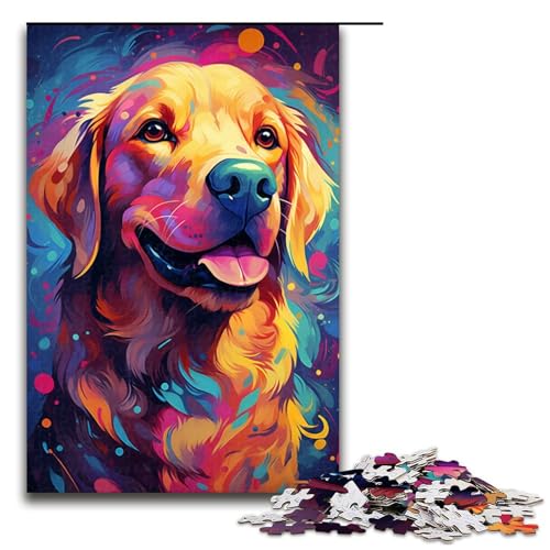 Puzzle für Erwachsene 1000 Teile farbenfrohe Psychedelie süßer Hunde Puzzlespiel lustiges Spielzeug 75 x 50 cm von zouxangzz