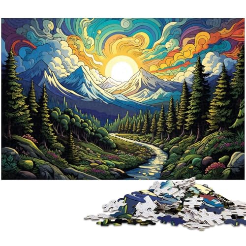 Puzzle für Erwachsene 1000 Teile farbenfrohe psychedelische Berge der Karpaten Puzzles für Holzpuzzles pädagogisches Spielzeug zum Stressabbau 1000 Teile (75 x 50 cm) von zouxangzz
