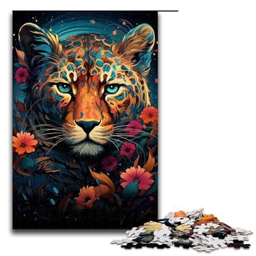 Puzzle für Erwachsene 1000 Teile farbenfrohe psychedelische Blumen Leoparden Puzzles Geburtstagsgeschenk Geschenke für Teenager ab 14 Jahren 75 x 50 cm von zouxangzz