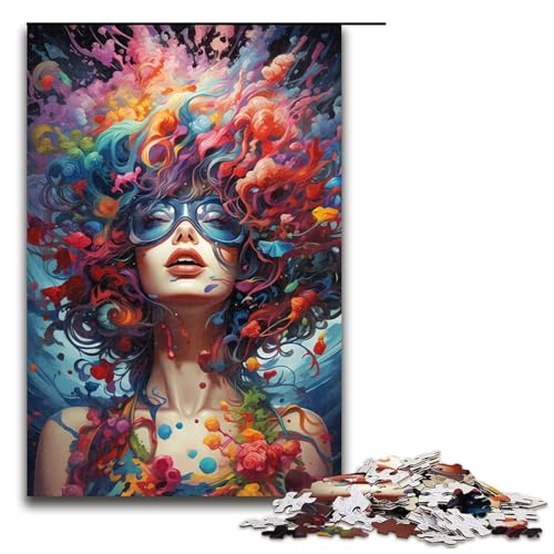 Puzzle für Erwachsene 1000 Teile farbenfrohe psychedelische Blumenfrau Puzzlespiel lustiges Spielzeug 75 x 50 cm von zouxangzz
