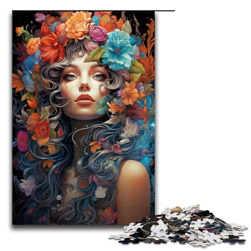 Puzzle für Erwachsene 1000 Teile farbenfrohe psychedelische Blumenfrau Puzzlespiele Spielzeug Geschenk geeignet für die Schreibtischdekoration 75 x 50 cm von zouxangzz