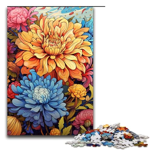 Puzzle für Erwachsene 1000 Teile farbenfrohe psychedelische Chrysanthemenfarbe Puzzle Lernspiele für Zuhause DIY Spielzeug tolles Geschenk für Spiele 75 x 50 cm von zouxangzz