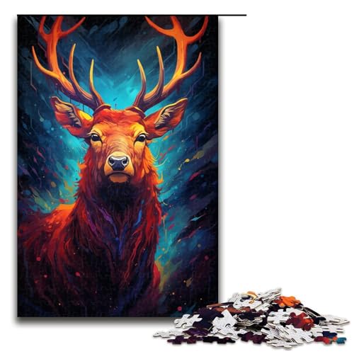 Puzzle für Erwachsene 1000 Teile farbenfrohe psychedelische Elchkunst Holzpuzzle 75 x 50 cm von zouxangzz