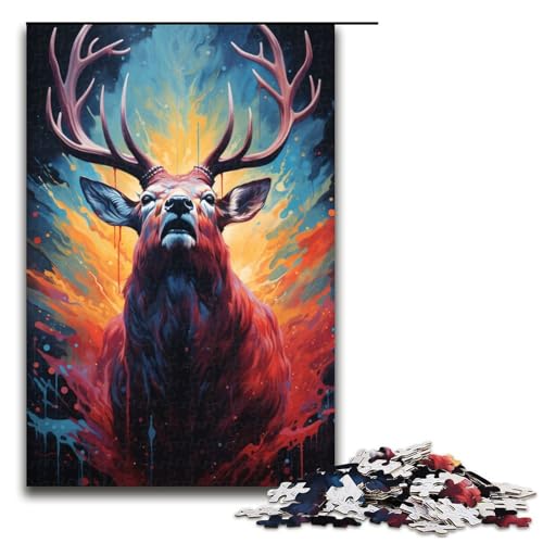 Puzzle für Erwachsene 1000 Teile farbenfrohe psychedelische Elchkunst Holzpuzzle 75 x 50 cm von zouxangzz