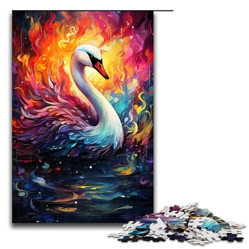 Puzzle für Erwachsene 1000 Teile farbenfrohe psychedelische Fantasie eines weißen Schwans Holzpuzzle 75 x 50 cm von zouxangzz