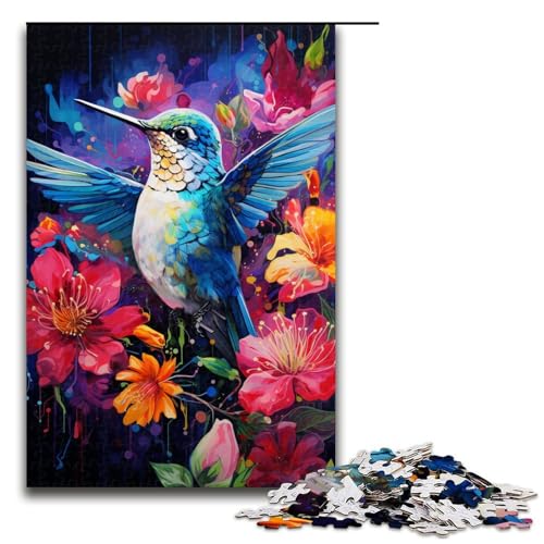 Puzzle für Erwachsene 1000 Teile farbenfrohe psychedelische Farbe eines süßen Kolibris Holzpuzzle 75 x 50 cm von zouxangzz