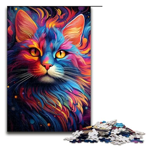 Puzzle für Erwachsene 1000 Teile farbenfrohe psychedelische Katzen Puzzles Spiele Spielzeug Geschenk geeignet für die Schreibtischdekoration 75 x 50 cm von zouxangzz
