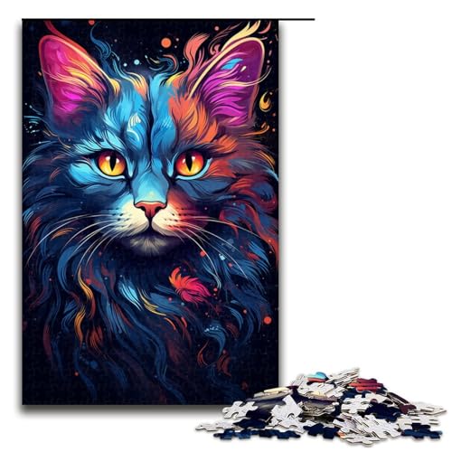 Puzzle für Erwachsene 1000 Teile farbenfrohe psychedelische Katzen Puzzles Spiele Spielzeug Geschenk geeignet für die Schreibtischdekoration 75 x 50 cm von zouxangzz