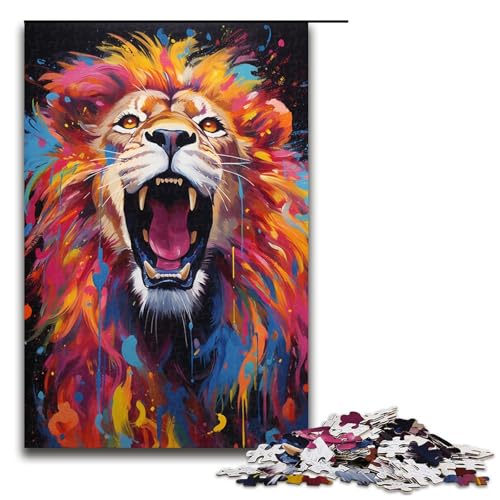 Puzzle für Erwachsene 1000 Teile farbenfrohe psychedelische Löwenzeichnung Holzpuzzle 75 x 50 cm von zouxangzz