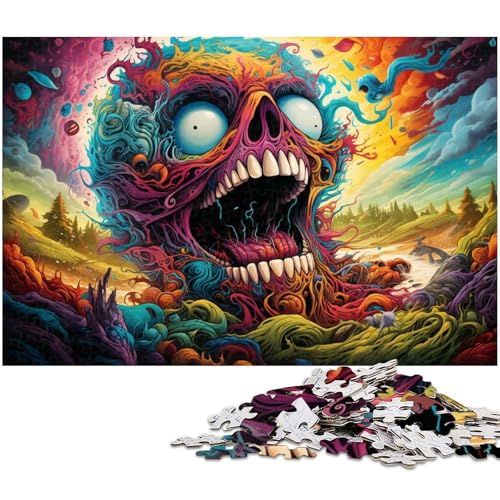 Puzzle für Erwachsene 1000 Teile farbenfrohe psychedelische Totenkopf Puzzles für Holzpuzzles pädagogisches Spielzeug zum Stressabbau 1000 Teile (75 x 50 cm) von zouxangzz