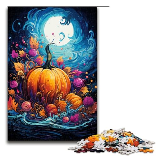 Puzzle für Erwachsene 1000 Teile farbenfrohe psychedelische Zeichnung eines Kürbisses lustiges Spielzeug 75 x 50 cm von zouxangzz