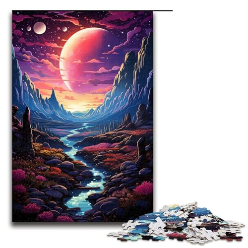 Puzzle für Erwachsene 1000 Teile farbenfrohe psychedelische kosmische Landschaft Holzpuzzle 75 x 50 cm von zouxangzz