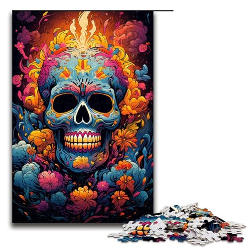 Puzzle für Erwachsene 1000 Teile farbenfroher Psychedelischer Fantasy Totenkopf Heimdekoration Puzzle Spielzeug Geschenk für die ganze Familie 75 x 50 cm von zouxangzz
