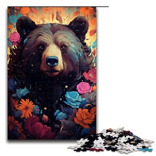 Puzzle für Erwachsene 1000 Teile farbenfroher Psychedelischer Schwarzbär unter Blumen Puzzlespiele Spielzeug Geschenk geeignet als Schreibtischdekoration 75 x 50 cm von zouxangzz