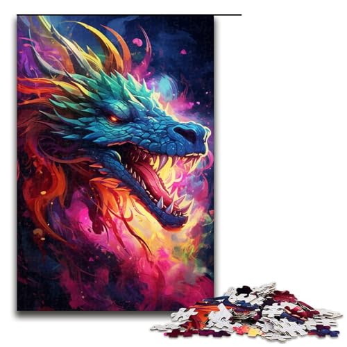 Puzzle für Erwachsene 1000 Teile farbenfroher Psychedelischer chinesischer Drache am Himmel Puzzlespiele Spielzeug Geschenk geeignet als Schreibtischdekoration 75 x 50 cm von zouxangzz