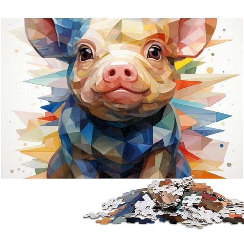 Puzzle für Erwachsene 1000 Teile farbenfrohes Aquarellschwein präzise geschnittenes Puzzle ganze Familie (Größe 38 x 26 cm) von zouxangzz