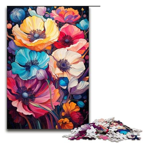 Puzzle für Erwachsene 1000 Teile farbenfrohes Fantasiegemälde mit Mohnblumen Motiv lustiges Spielzeug 75 x 50 cm von zouxangzz