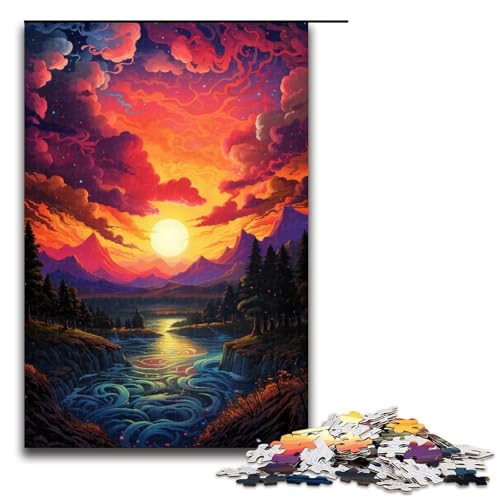 Puzzle für Erwachsene 1000 Teile farbenfrohes Fantasy Sonnenuntergangs Fluss Holzpuzzle 75 x 50 cm von zouxangzz