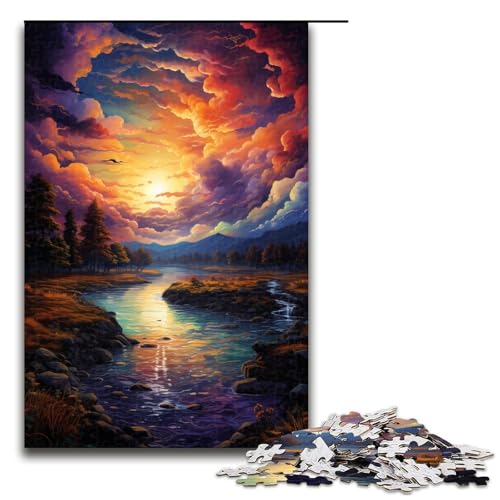 Puzzle für Erwachsene 1000 Teile farbenfrohes Fantasy Sonnenuntergangs Fluss Puzzle Spiele Spielzeug Geschenk geeignet für die Schreibtischdekoration 75 x 50 cm von zouxangzz