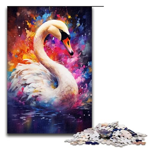 Puzzle für Erwachsene 1000 Teile farbenfrohes Gemälde Schwan Puzzle Spiele Spielzeug Geschenk geeignet für die Schreibtischdekoration 75 x 50 cm von zouxangzz