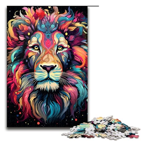 Puzzle für Erwachsene 1000 Teile farbenfrohes Gemälde Tierlöwe Puzzle Spiele Spielzeug Geschenk geeignet für die Schreibtischdekoration 75 x 50 cm von zouxangzz